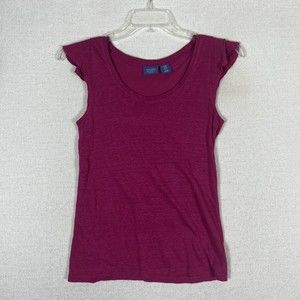 Antibes Blanc 100% Linen Flutter Sleeve Top Womens XS Magenta
